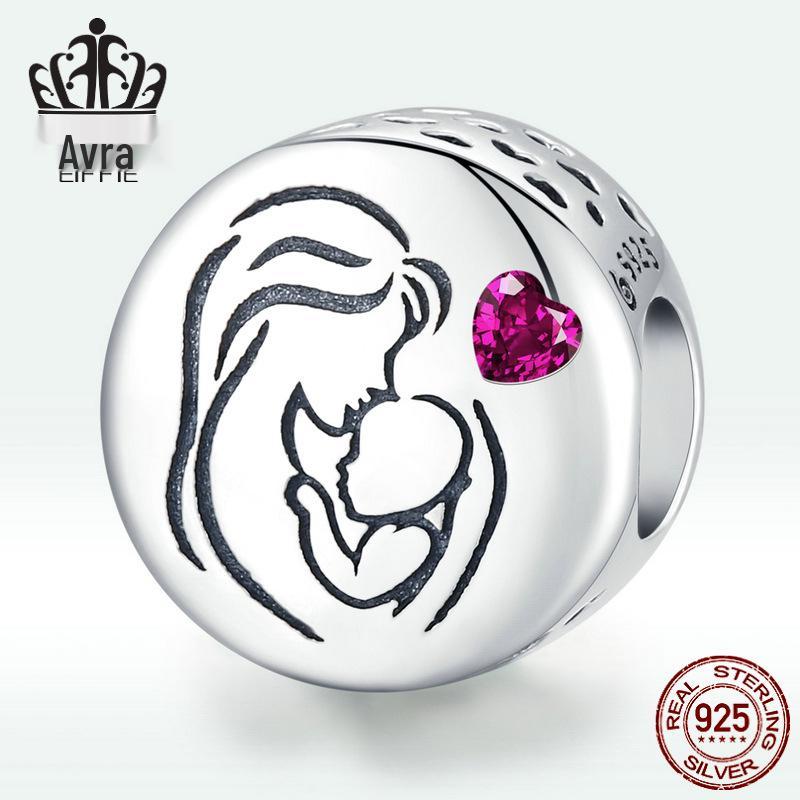 Sterling Silver S925 Heart-Shaped Red Zircon Mother's Love Bracelet BSC493