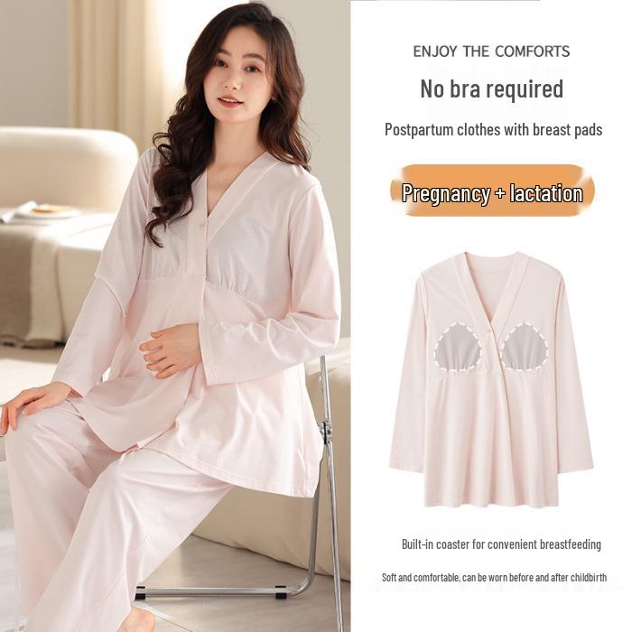 

Дышащая пижама для беременных на весну и осень 2025: Чистый хлопок, подходит для кормления грудью, домашняя одежда свободного кроя с нагрудными вкладышами для послеродового комфорта. XXL