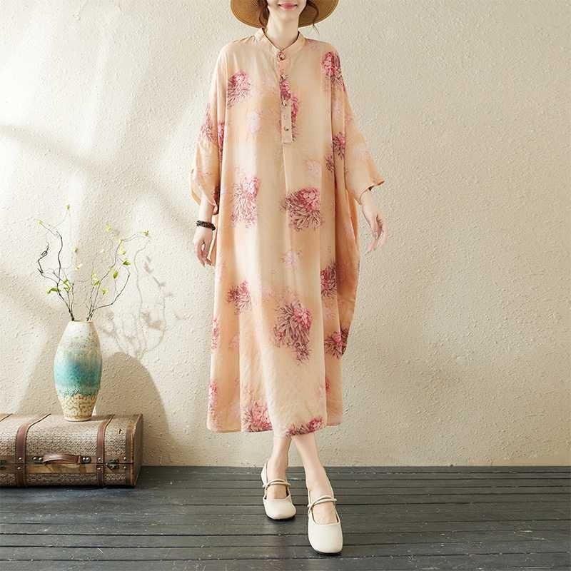 Trykte Kjoler med Ståkrage, Løse og Oversized for Ferie