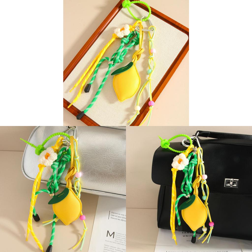 Pu Leather Lemon Fruit Keychain Bag Charm With Beaded Weaving For Personal Style