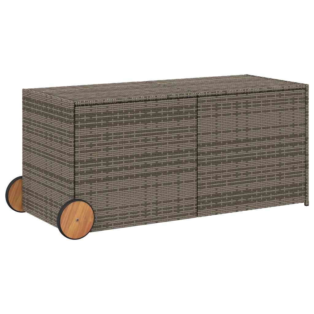 Garden Storage Chest with Wheels Gray 283 L Poly Rattan