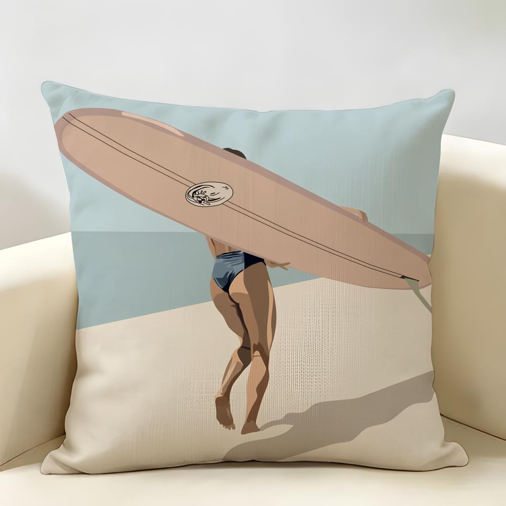 Summer Surfing Ins Art Cushion Cover Natural Linen Organic Fabric DoubleSided Printing Room Sofa Decor Pillow Case