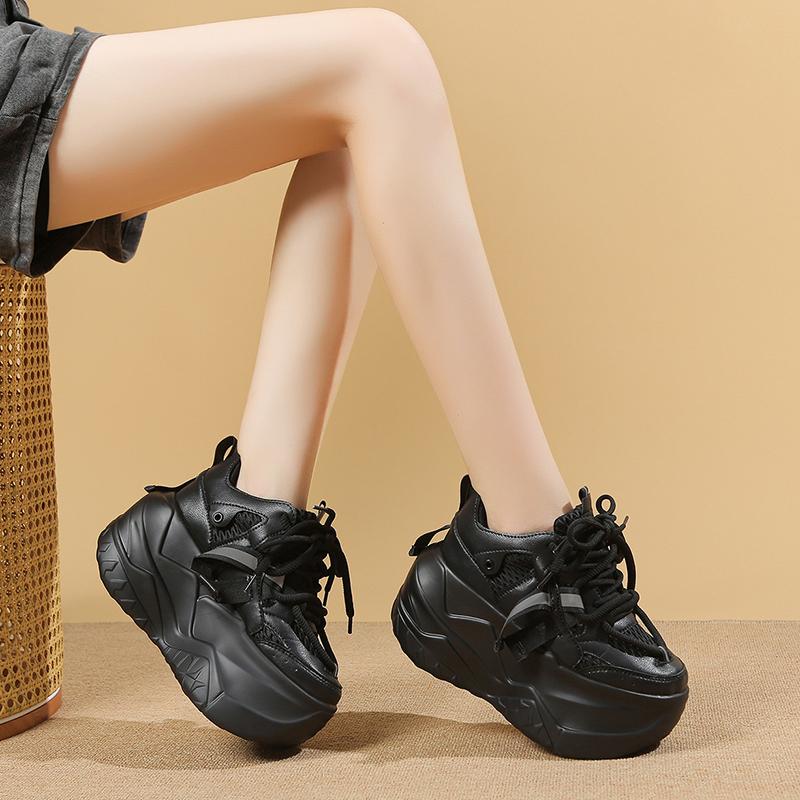 Fashion 9CM Women's Autumn Casual Shoes 2025 New Breathable Mesh Diamond Chunky Sneakers Fashionable Versatile Ladies Sports Dad Shoes