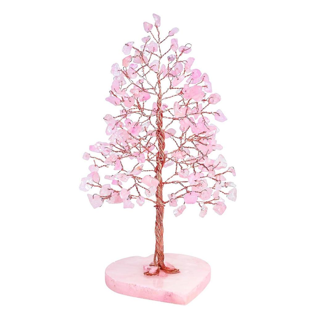 Rose Quartz Heart Base Feng Shui Gemstone Bonsai Tree with Healing Crystals - Showpiece Home & Office Décor – Housewarming Gift