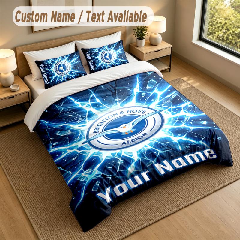 3Pcs Bedding Set Custom Name Text, 1 Sheet 2 Pillowcases Home Bed DecorBrighton & Hove Albion Football
