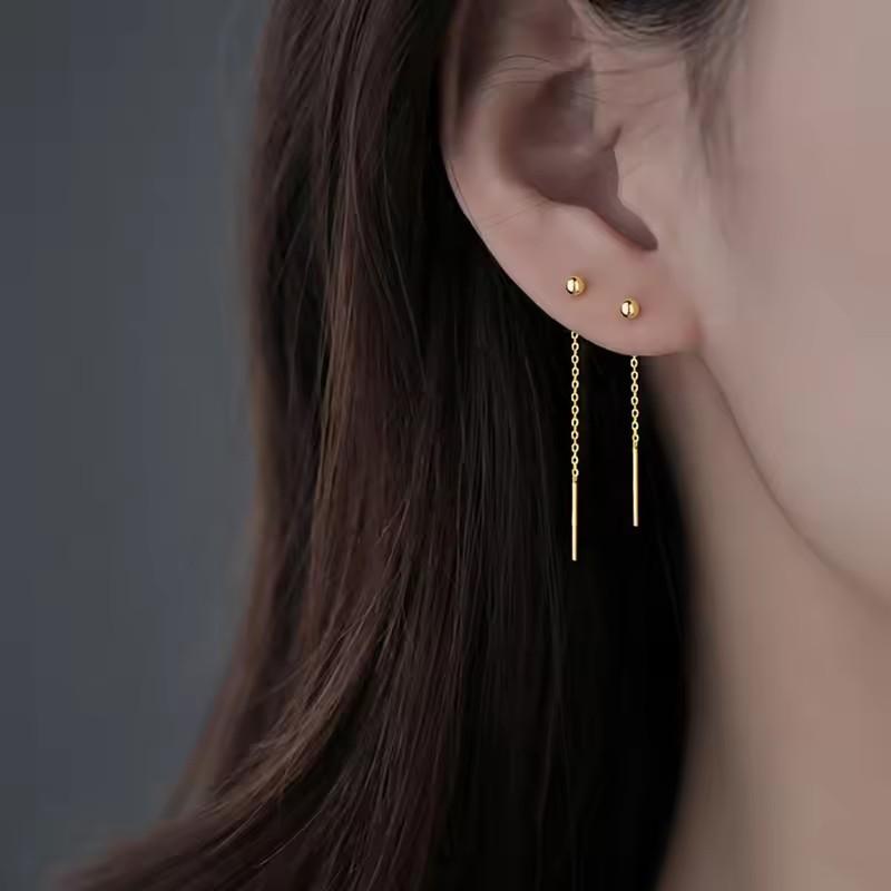 Elegant Long Tassel Bead Earrings Fairy Drop Dangle Studs Comfortable For Sleeping Wear Hypoallergenic Jewelry 4CM