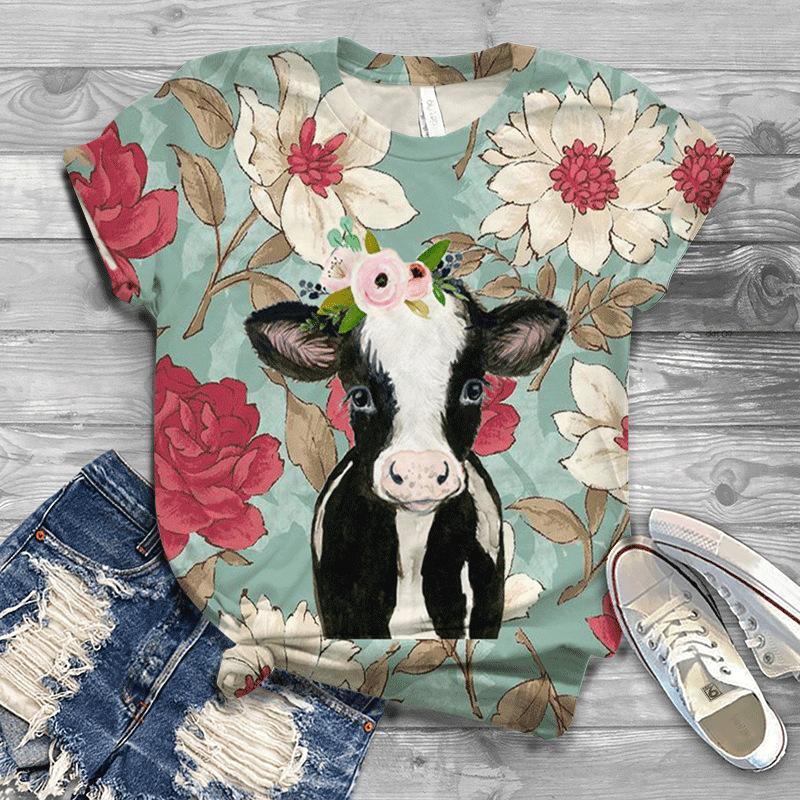 Summer 3D Digital Printed Casual Loose Short Sleeved T-shirt