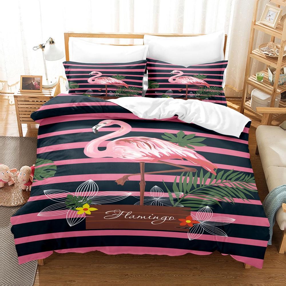 New Bedding 3D Digital Home Textiles Sheet Kit Three-Piece Set Fiery Warm Winter Flamingo