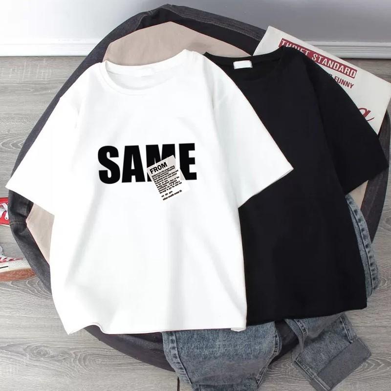 

White loose cotton short-sleeved t-shirt for men and women of the same style, couple s summer top tide S