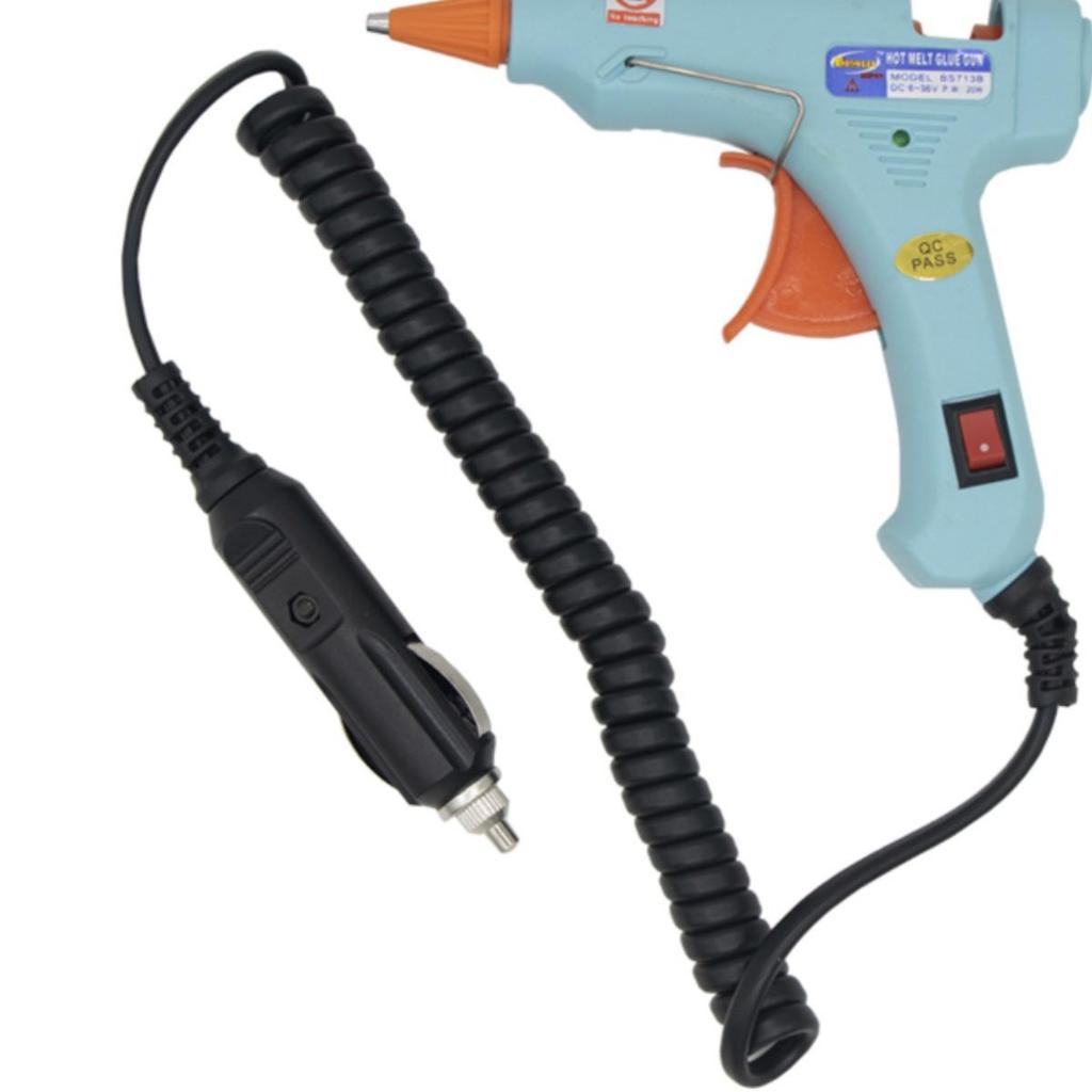 12-24V Car Hot Melt Glue Gun with DC Battery Clip & Cigarette Lighter Plug for Outdoor and Model Airplane Use