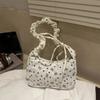 Sweet Bow Print Corduroy Shoulder Bags for Women Lightweight Ladies Pleated Drawstring Strap Crossbody Bag Phe Handbag Purse