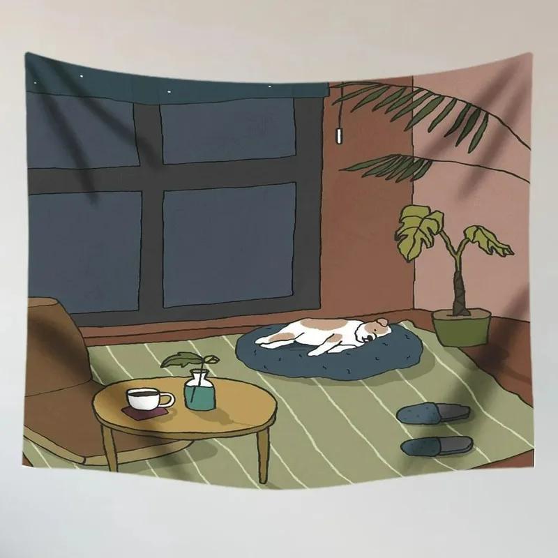 Cute Cat Girl Hanging Cloth Office Living Room Tapestry Home Wall Decoration Tapestry