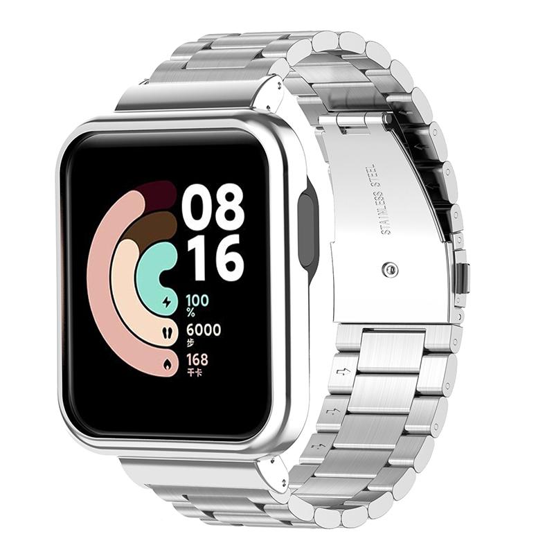 

Integrated Three Beads 304 Stainless Steel Replacement Watch Strap with Watch Case Protector for Xiaomi Redmi Watch/Mi Watch Lite Silver