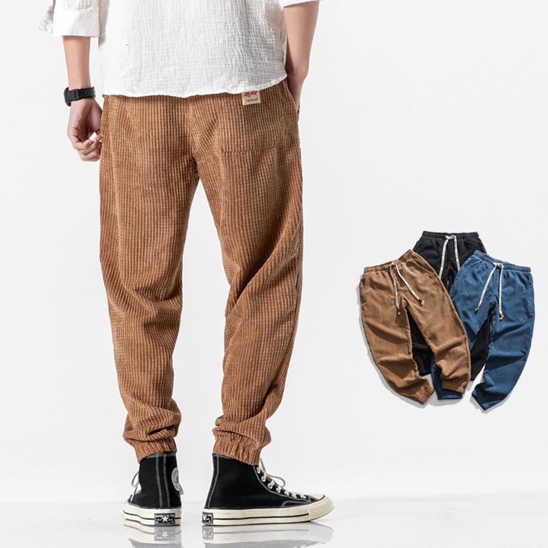 Men's Loose Fit Corduroy Casual Pants - Japanese & Chinese Style, Spring/Autumn Collection.
