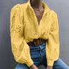 Women's Fashion Casual Hollow-Out Puff Sleeve Solid Color Long-Sleeve Top