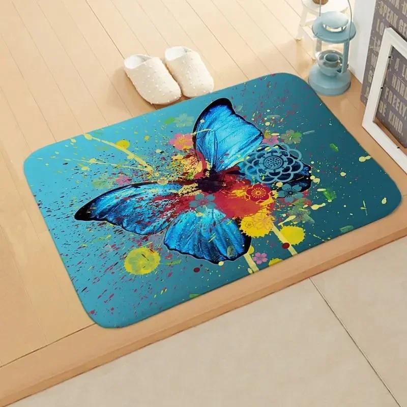 Butterfly Series Welcome Door Mat Non-slip Bath Kitchen Rugs Home Room Decoration Easy To Clean Entryways Entrance Floor Carpet