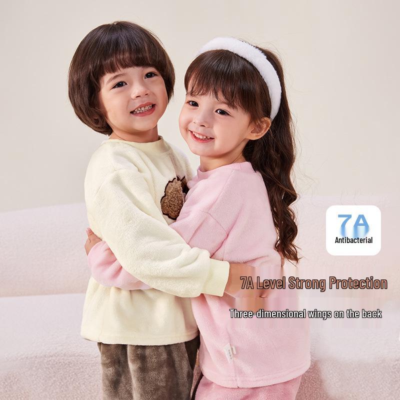 Double-Sided Fleece Autumn/Winter Pajama Set for Girls & Boys - Warm Home Wear for Older Kids