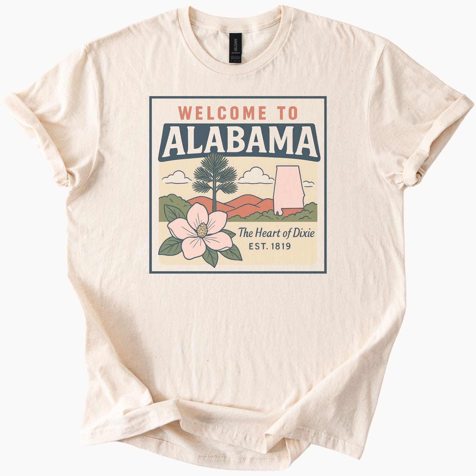 Welcome to Alabama Graphic T Shirt Heart of Dixie State Flower and Landscape Alabama Souvenir Tee Unique Alabama State Shirt 100