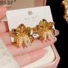Gold-Plated Pearl Flower Earrings - Women's Summer Fashion, Light Luxury, Retro Style, Elegant and Bold.