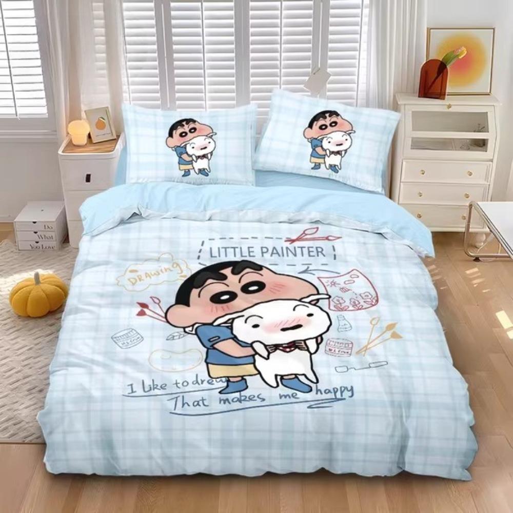 Desen animat Crayon Shin chan ,Seturi de pat din microfibră, Lenjerie de pat pentru copii cu fermoar, Decor de cameră Husă de plapumă pentru adolescenți adulți