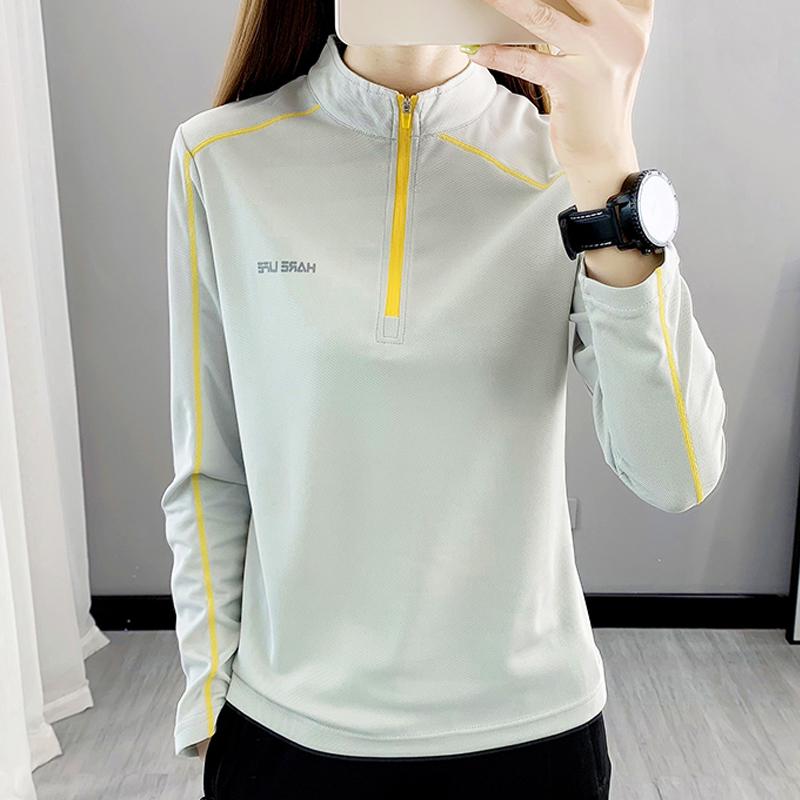Women's Quick-Dry Long Sleeve Top for Sports, Fitness, Running, Hiking, and Mountaineering - Spring/Summer Lightweight Stand Collar Shirt.