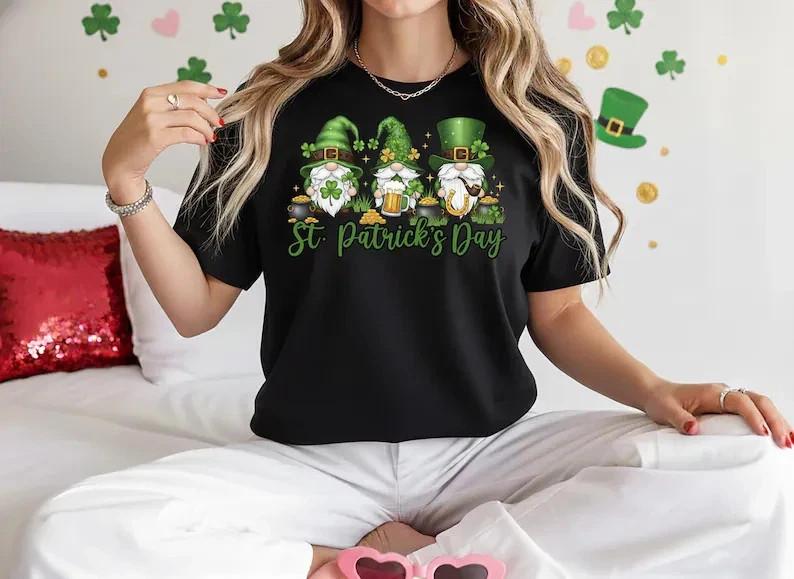St Patrick Gnome T-Shirt Lucky Irish Shamrock Graphic Tee Men Women XL