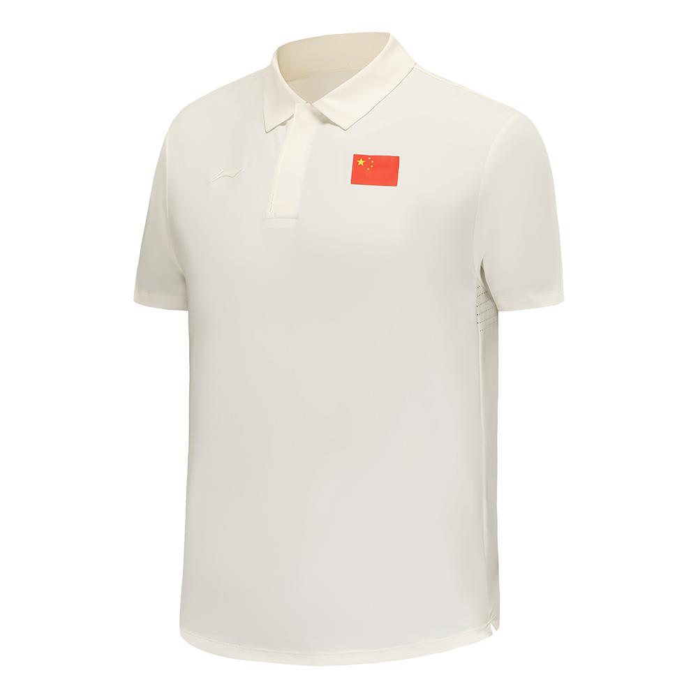 Li-Ning Honor Series National Flag Pattern Simple Comfortable Short Sleeve Polo Shirt Unisex Polo Shirts Champagne-White APLV439-2