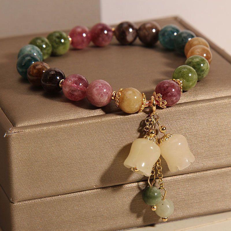 Colorful Rainbow Lotus Orchid Pendant Beaded Bracelet for Women - Summer Niche Design for Girlfriends & Besties