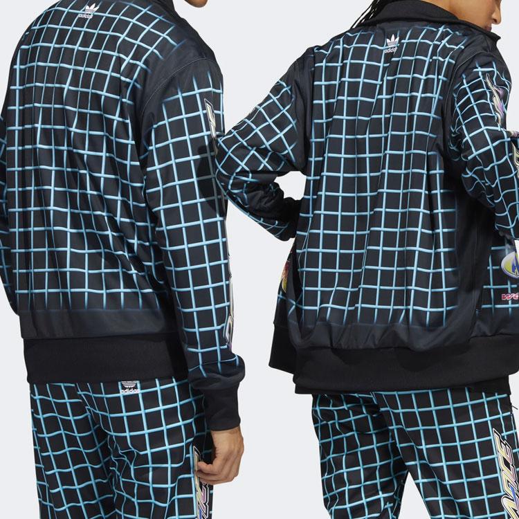 adidas Originals X Jeremy Scott Giacca da Tuta con Stampa a Quadri Cartone Animato Unisex Capispalla Nera HG6509