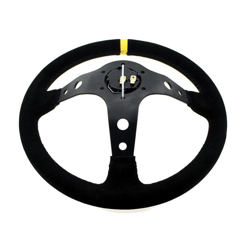 RacingGame Steering Wheels Suede PU Leather Drift Sport Deep Rally Universal Classic Microfiber Aluminum Auto Alloy 350MM 14Inch