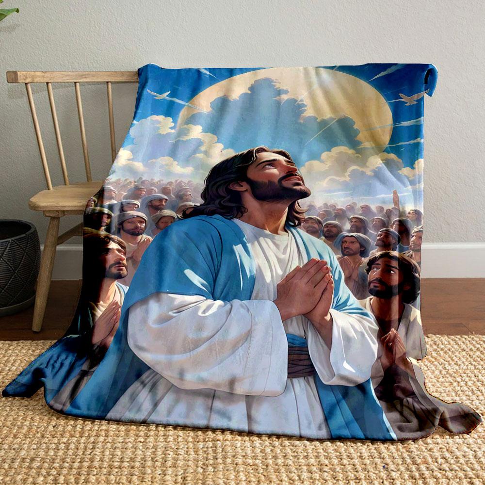 Jesus Praying Crowd Blanket Printed Blanket for Living Room Bed Couch lunch break Soft Cozy Blanket for Friend's festival Gift