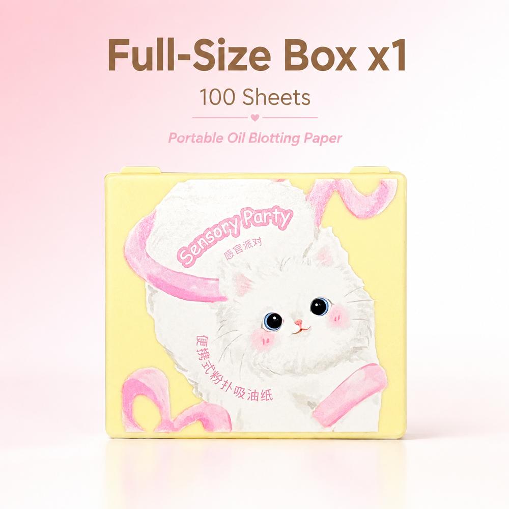 Sensory party portable powder puff oil-absorbent paper, clean and refreshing makeup setting, summer with mirror, facial oil-absorbent tissue paper