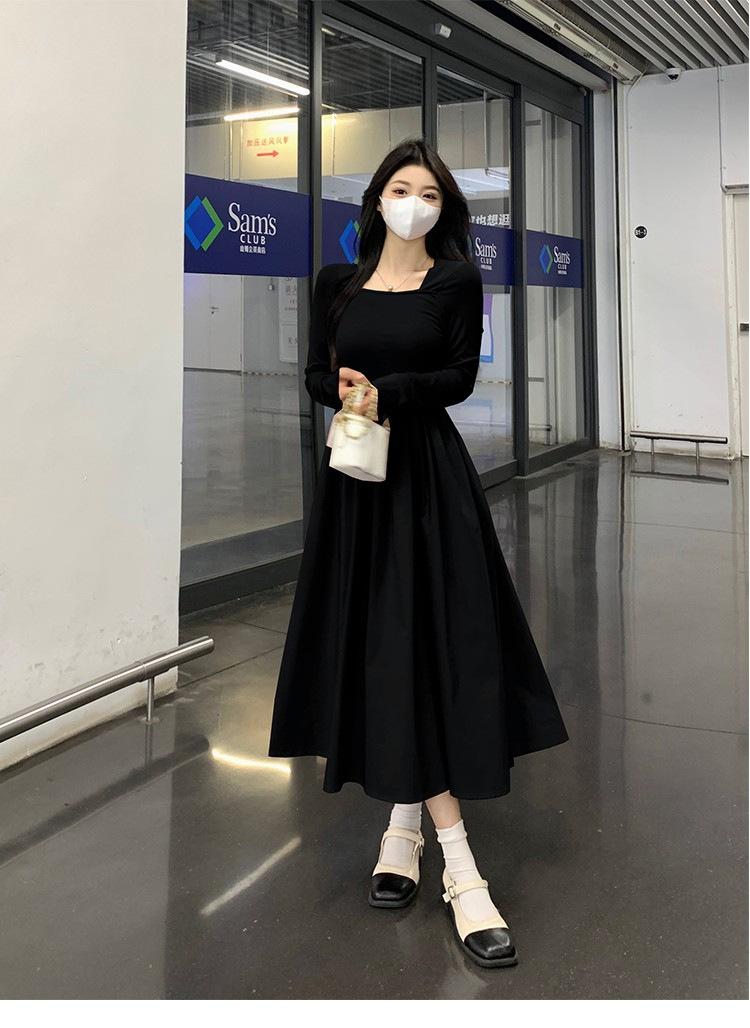 

Early spring women s clothing light French style Korean dress new splicing gentle style high-end temperament waist dress XL чорний