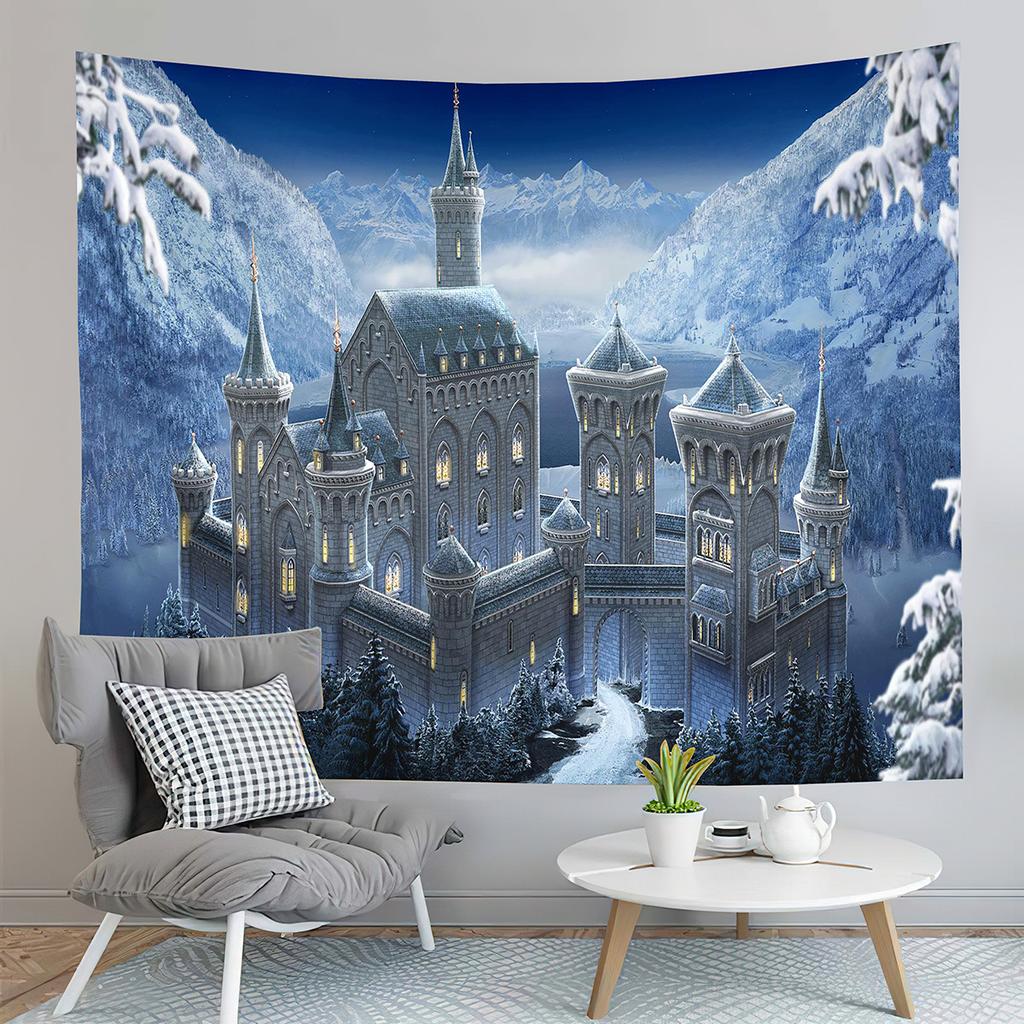 Fantasy Cartoon Castle Tapestry Seaside Reef Tapestry Land and Ocean Tapestry Living Room Dorm Bedroom Decoration Tapestries