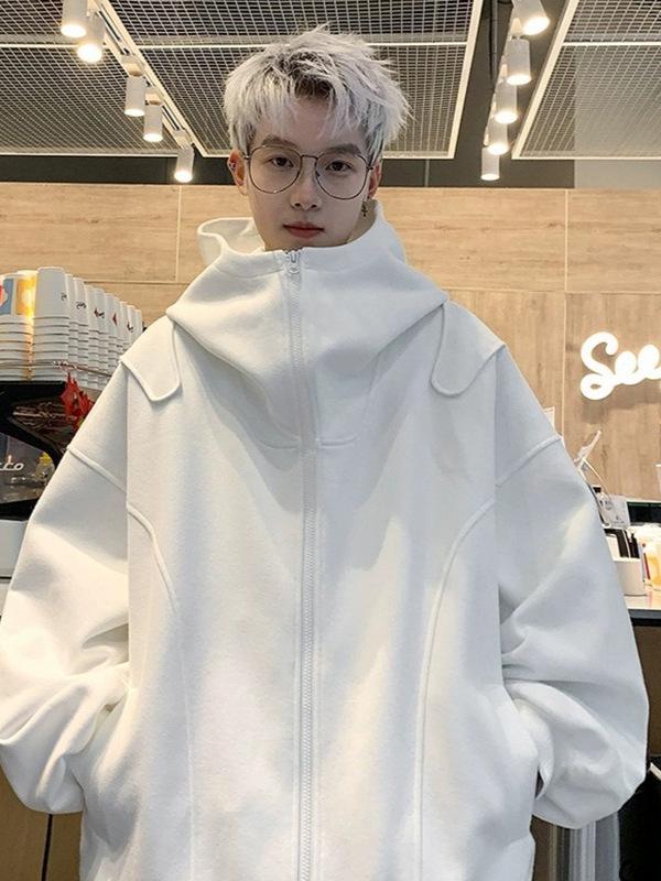 Men's Solid Color High-End Casual Loose Hooded Cardigan for Spring & Autumn