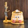 Good Luck  Resin Desk Organizer with Cute Face ,Multi-Compartment Pencil Holder, Scissors ,Eyeglasses Storage, Vibrant Yellow with Red Accents
