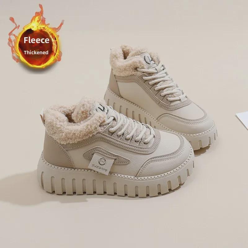 "Women's Plus Velvet High-Top Snow Boots, 2024 Winter, Korean Style, Warm Casual Thick-Soled Cotton Shoes"