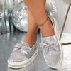 Fashion 2025 New Women Sneakers Couple Fashion Plus Size Sneakers Women Luxury Crystals Bowknot Loafers Sequined Flat Platform Shoes