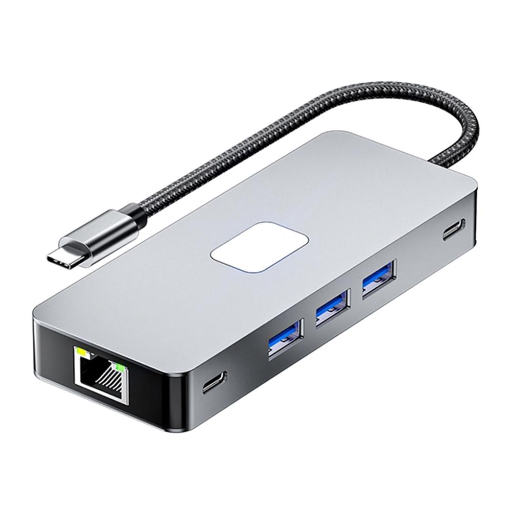 

BYL-2315 10-in-1 Type-C Hub to PD 100W Charging RJ45 USB 3.0 USB-C HD 4K Video Output Card Reader As Shown A