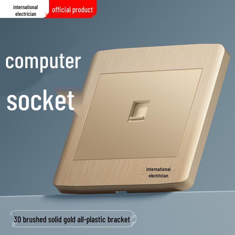 Gold 86 Typ Elektrische Nachttischlampe Wandschalterpanel mit Einzel-/Doppelsteuerung und Fünflochsteckdose