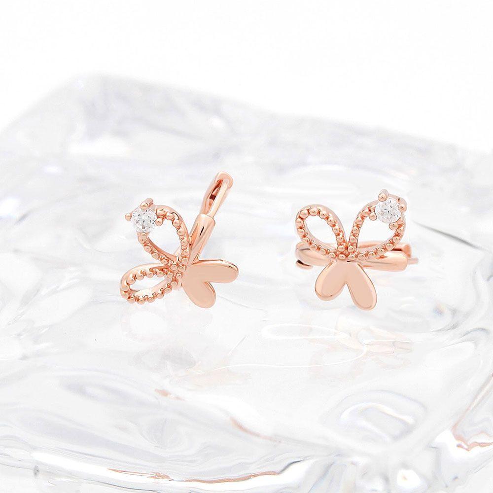 14K rose gold butterfly earrings with gold needles and lovely ring piercings