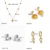 Stainless Steel Heart Layered Earring Set With Geometric Pendant For Women