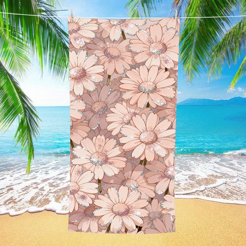 Pink Daisy Print Beach Towel Super Absorbent Quick Dry For Summer Vacation Beach Pool Travel