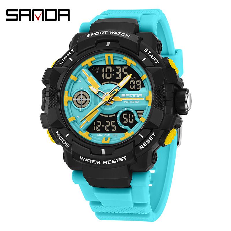 Sanda Çok Fonksiyonlu Kronograf Su Geçirmez Spor Saati Gençler için Çift Ekranlı