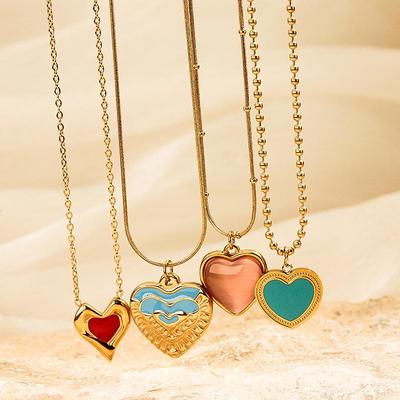 European & Korean Style Heart Clavicle Chain - Stainless Steel Peach Heart Pendant Necklace