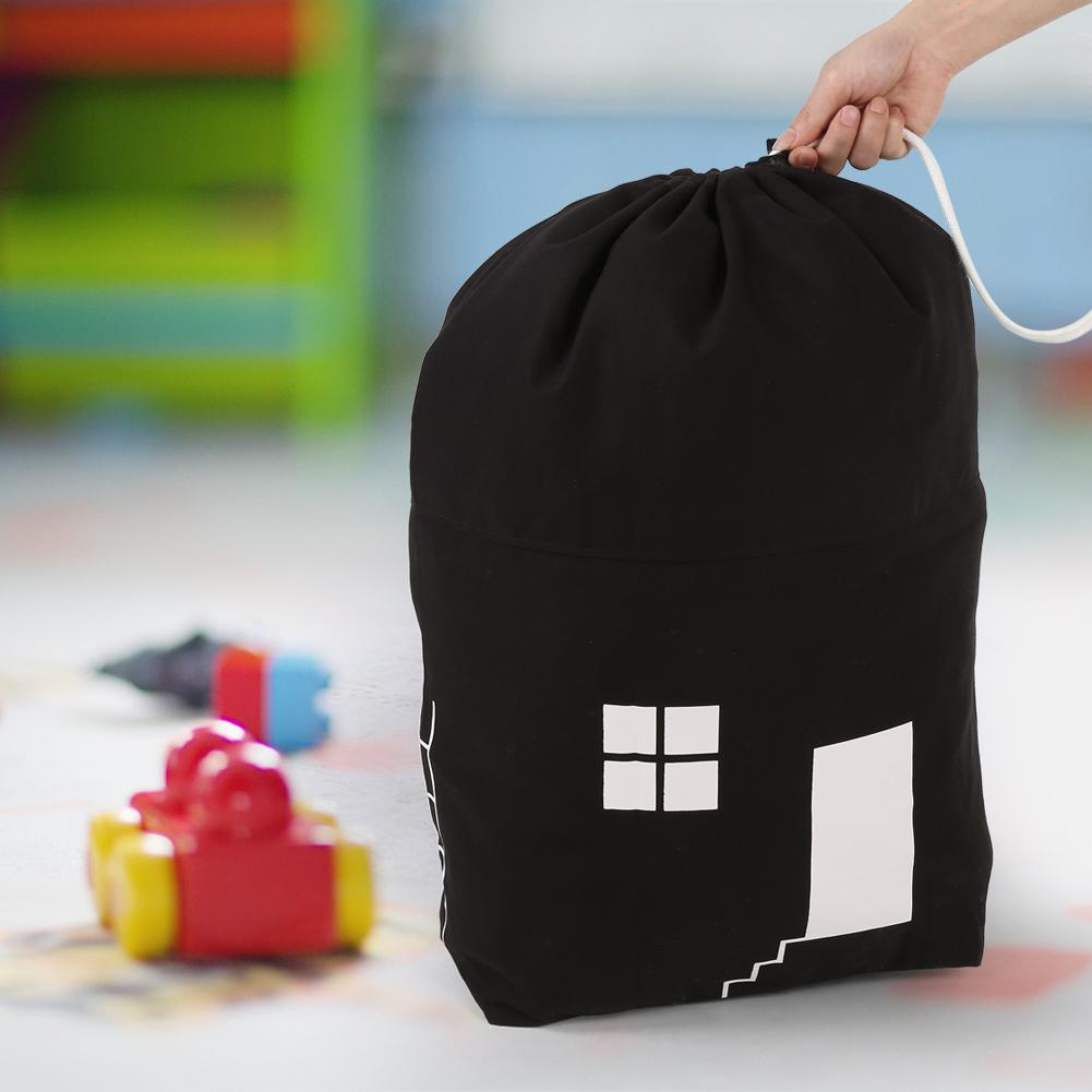 Drawstring Children Toys Storage Bag Massive Capacity House Appearance Black