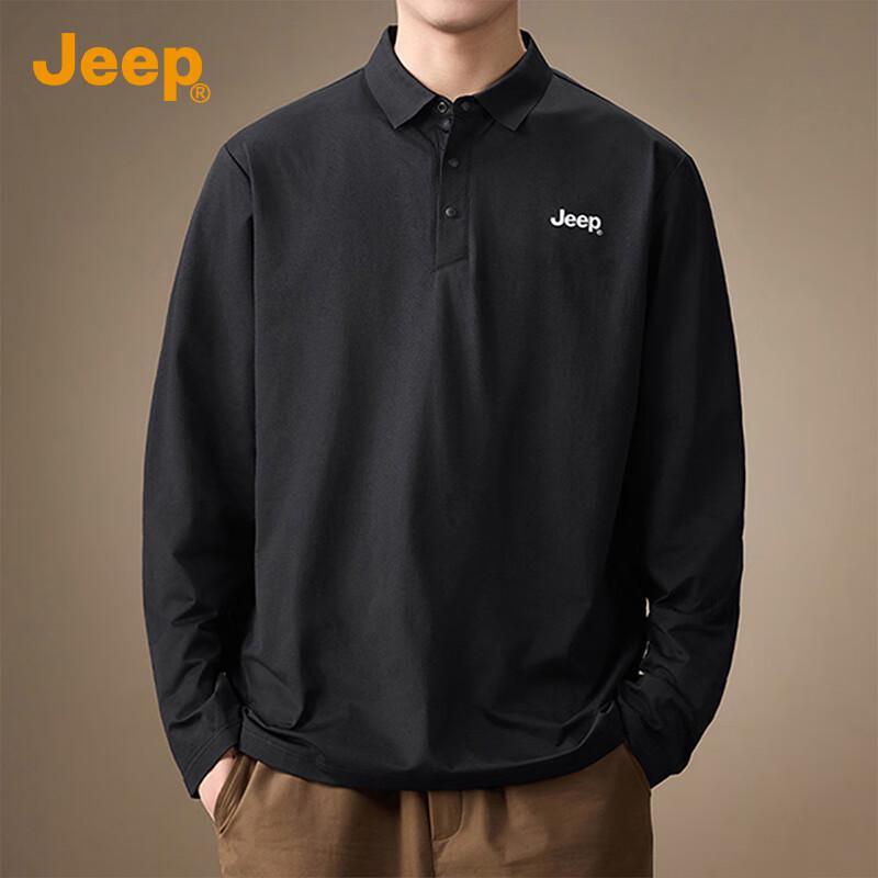 JEEP Men's Half-Placket Long-Sleeve Polo Shirt