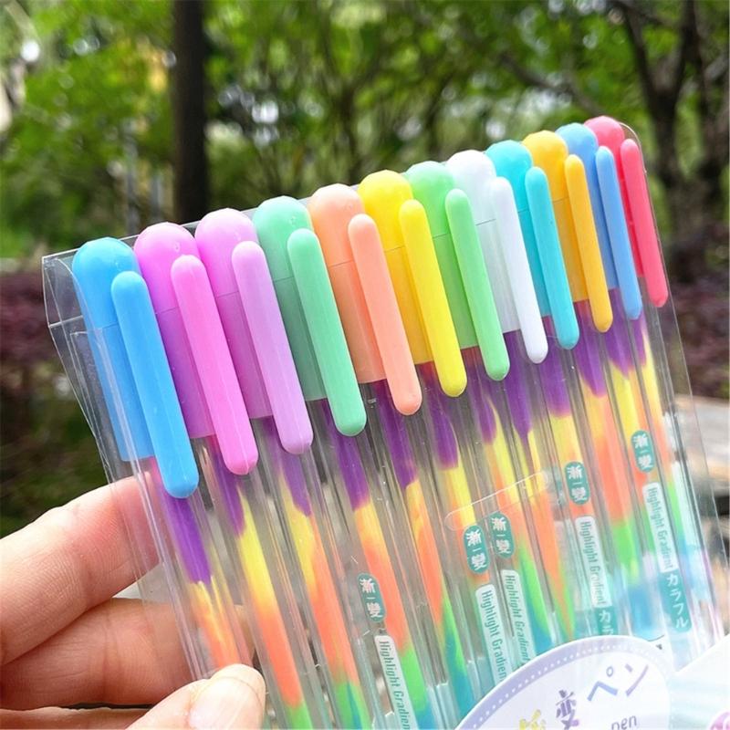 6/12 Pcs Neons Gel Pen Rainbow Ballpoint Pen Colorful Rainbow Pen Decorative Pen Stationery Supplies for Adult Student