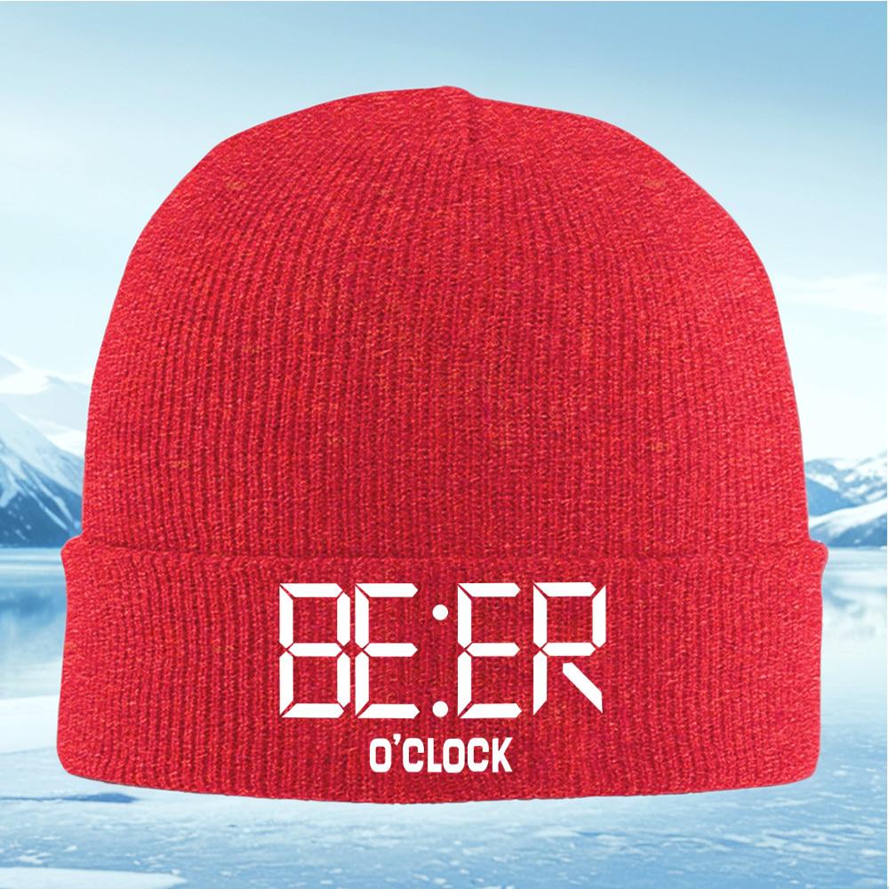 

Дизайн цифровых часов с надписью BEER O CLOCK Мужская Женская Унисекс Вязаная Шапка Бини Зимняя Теплая Рождественская Для улицы