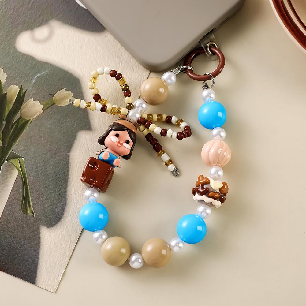 Dopamine Cute Beaded Doll Mobile Phone Chain Bag Pendant Jewelry Gift Anti-lost Hand Carry Keychain